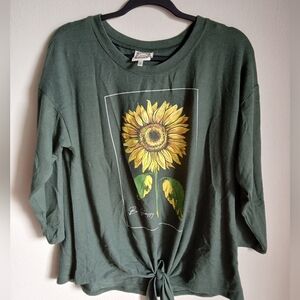 Truself Green Tie Front Sweater Sunflower XL